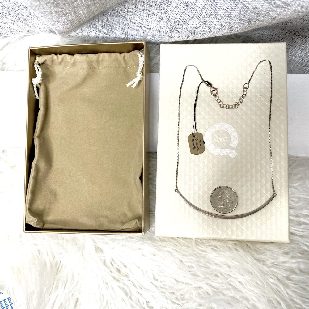 NEW Curved Burnished Bar Necklace, 925 Sterling Silver, By QVC’s Silver Style - Picture 3 of 9